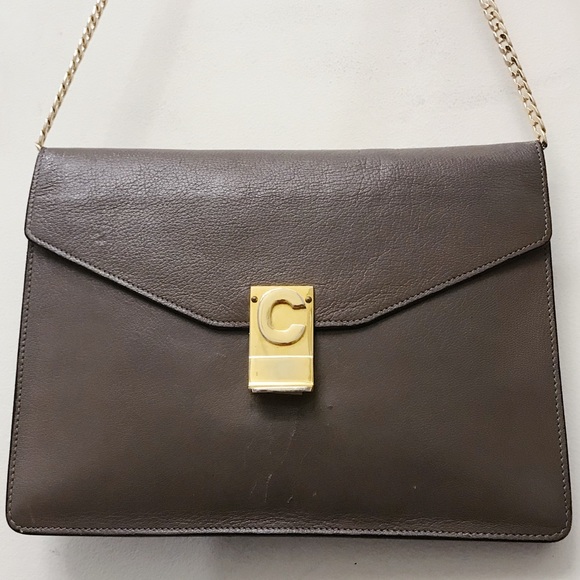 Celine Paris C Logo 1970s Grey Calfskin Leather Clutch Pouch Bag - Picture 2 of 8
